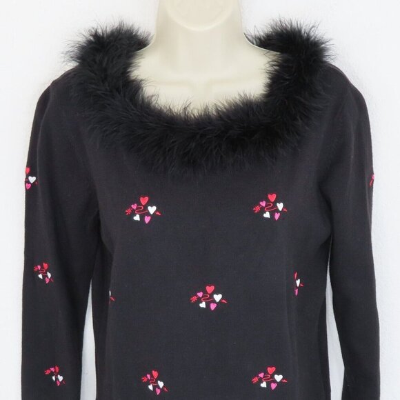 Etoile Medium Boat Neck Feather Embroidered Heart Valentines Pullover Sweater - Picture 2 of 7
